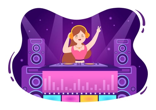 Night Club Cartoon Illustration with Nightlife like a Young People Drink Alcohol and Youth Dance Accompanied by Dj Music in Spotlight vector