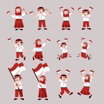 Indonesia Elementary School Children with Flag vector
