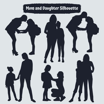 Collection of mom and Daughter silhouettes in different poses vector