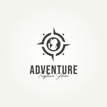 adventure world compass icon logo emblem template vector illustration design. compass with earth, east and south direction logo concept