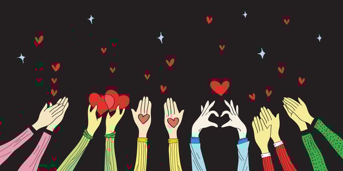 hand drawn of hands up. hands clappinng. Concept of charity and donation. Give and share your love to people. hands gesture on doodle style , vector illustration