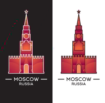 Spasskaya Tower isolated on white and black background. vector