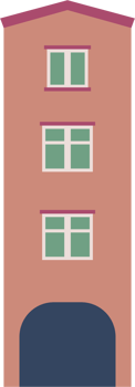 Colorful classic row houses collection front elevation view. png