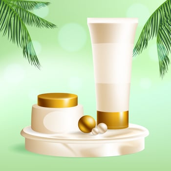 Realistic White and Gold Beauty Cosmetic Mock Up Design vector