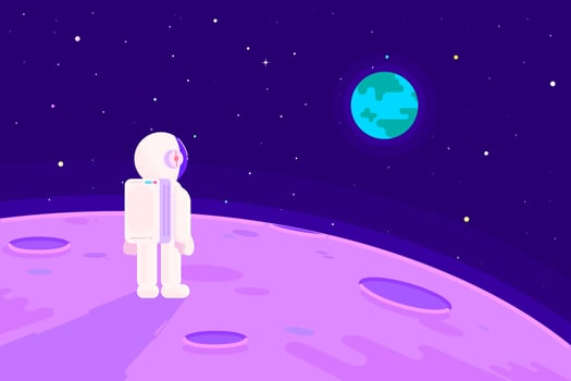 An Astronaut Looking at Earth on Moon With Space Scenery Flat Design Illustration vector