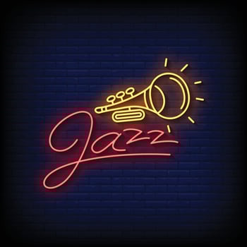 Neon Sign jazz with Brick Wall Background Vector