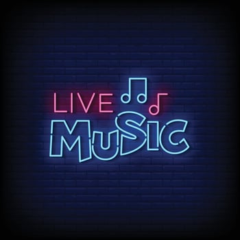 Neon Sign live music with Brick Wall Background Vector
