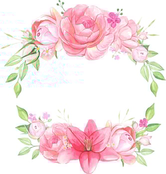 Watercolor flowers, bouquets of pink flowers, isolated vector