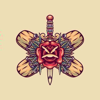 Sword Rose And Skateboard Retro Illustration vector