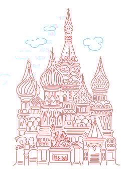 Basil's Cathedral in Moscow on Red Square. Landmark of Russia. Vector linear illustration isolated on white background