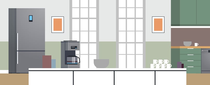 Modern kitchen interior no people and home appliances concept flat design illustration. vector
