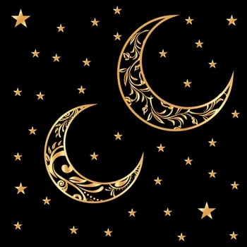 Collection of shiny gold crescent moon and stars vector