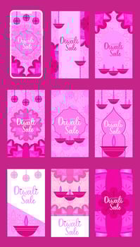 Flat Diwali Celebration Sale Template Instagram Stories Collection vector