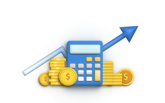 3D Illustration of financial and payment concept with calculator, money, coin and credit card. png