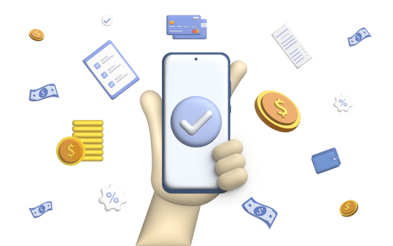 3D Illustration of financial and payment concept with smartphone, money, coin and credit card. png