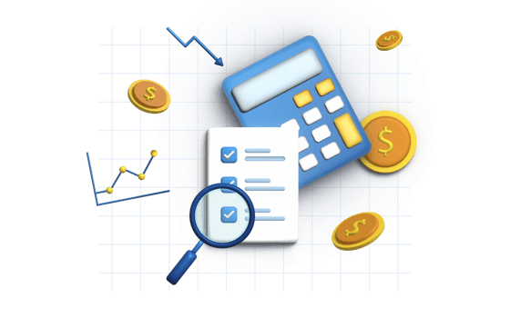3D Illustration of financial and payment concept with calculator, money, coin and credit card. png