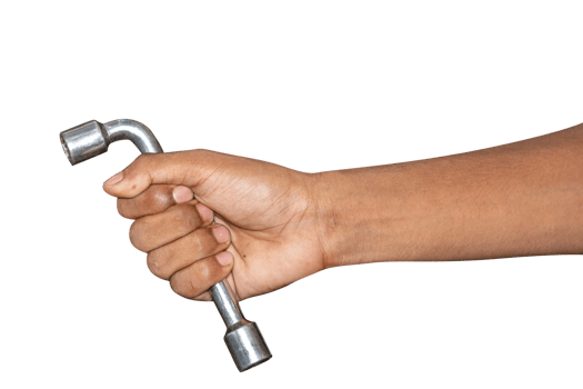 Hand of car mechanic with a wrench. Isolated over transparent background png
