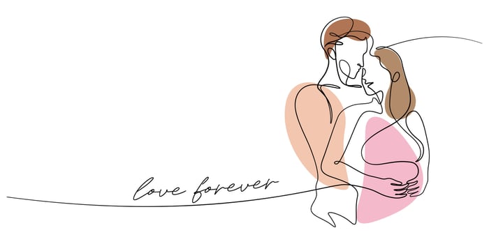 one line drawing of love couple flourish and boho style vector