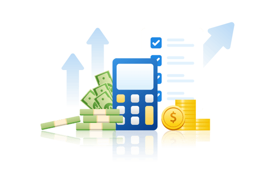 Financial and payment concept with calculator, money, coin and credit card. png