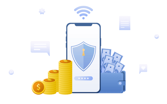 Financial and payment concept with smartphone, money, coin and credit card. png