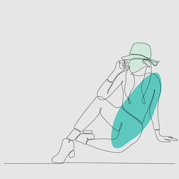 One continuous line drawing portrait of a young woman in a hat, cap, baseball cap. Single hand drawn line art doodle line isolated minimal illustration flat cartoon character vector