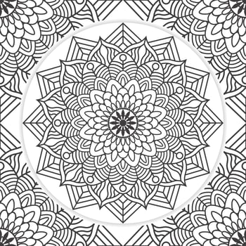 Colouring pages KDP interior for adults, Mandala flower line art for KDP colouring book page. Lace pattern Mandala for colouring page vector