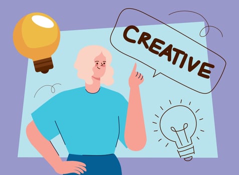 creative woman with bulbs vector