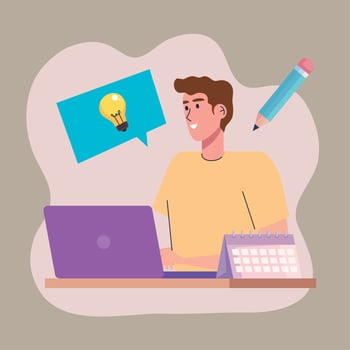 male designer using laptop vector