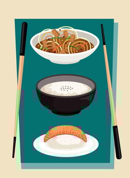 three japanese food dishes vector