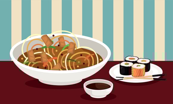 japanese soup and sushi vector