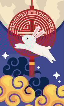 chinese moon festival rabbit with decoration vector