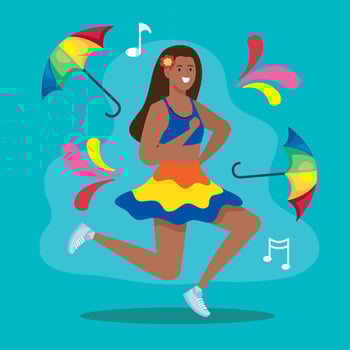 girl dancer with umbrellas vector