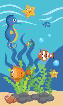 sea fishes and horsefish vector