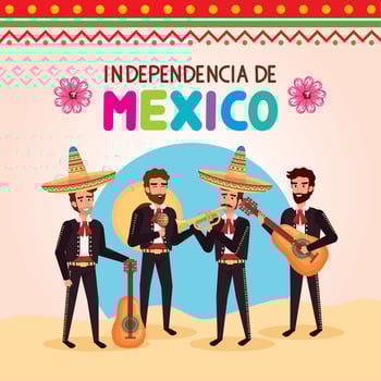 independencia de mexico lettering with mariachis vector