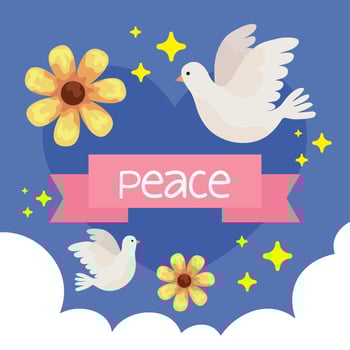peace lettering in ribbon with dove vector