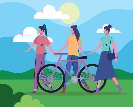 girls group in landscape vector