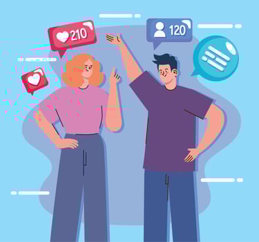couple using social media vector