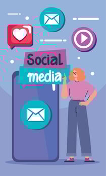 social media lettering with girl vector