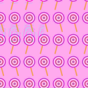 Cute lollipop on pink background. Seamless repeat pattern. Fan for kids dresses textile vector