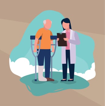 female doctor and old man standing vector