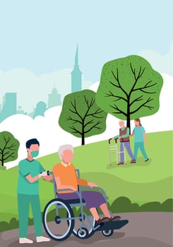old couple with geriatric doctors vector