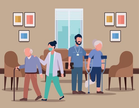geriatrics doctors with old couple vector