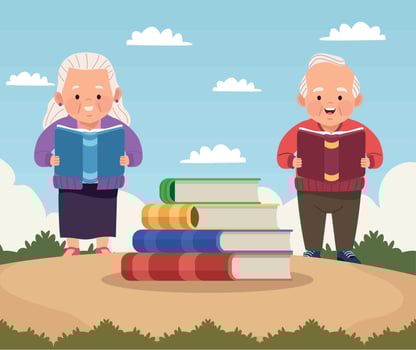 old couple reading books vector