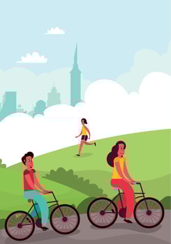 cyclists couple and runner vector