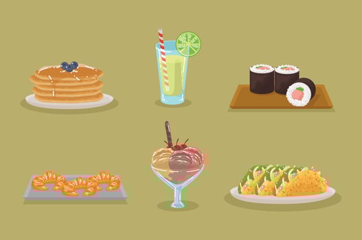 international food six icons vector