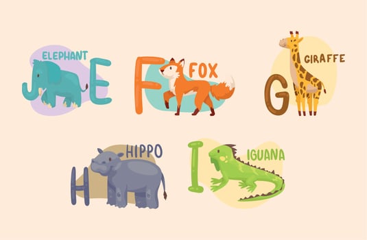 six kids alphabet animals vector