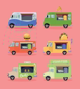 six food trucks icons vector