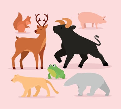 seven wild animals icons vector