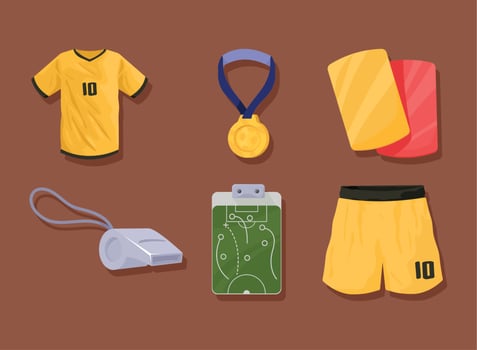 six soccer sport icons vector