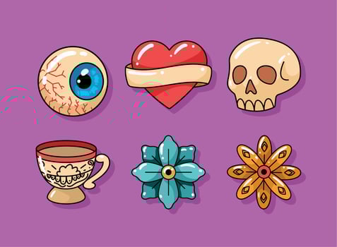 six old school tattoo icons vector